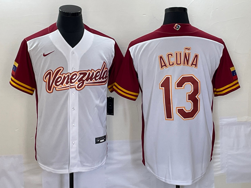 Men's Venezuela Baseball #13 Venezuela Acuña Jr. 2023 White World Baseball Classic Stitched Jersey
